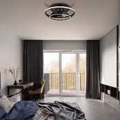 Ventilatore da soffitto LEONHARD, nero, Ø 50 cm, dimmerabile, GLOBO IP20