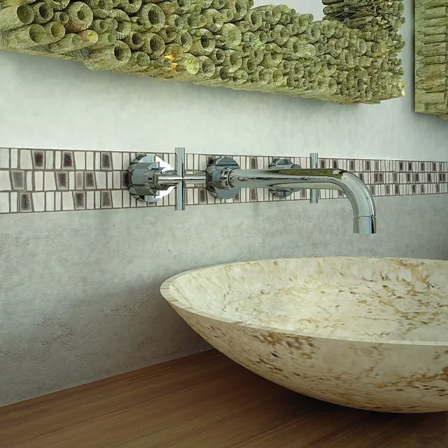 Combinazioni eleganti effetto pietra, dal lavabo al rivestimento alla parete con tanto di mosaico - Idea Leroy Merlin