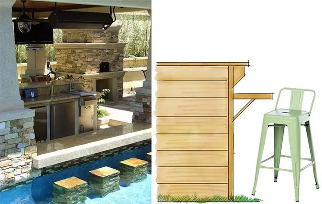 Soluzione low cost per un pool side bar d'eccezione -  foto labourwin.com e Leroy Merlin