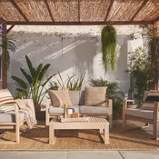 Salotto da giardino Solaris NATERIAL in legno beige e con cuscini in poliestere grigio per 4 persone