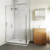 Box doccia angolare porta scorrevole e lato fisso rettangolare Verve 160 x 75 cm, H 190 cm in vetro, spessore 6 mm trasparente cromato