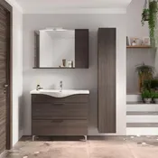 Set di mobili da bagno con lavandino e specchio Jnka noce browny L 99.5 cm