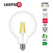 Lampadina LED, E27 globo, trasparente, luce calda, 7.2W= 1521LM (equiv 100 W), 330° , LEXMAN