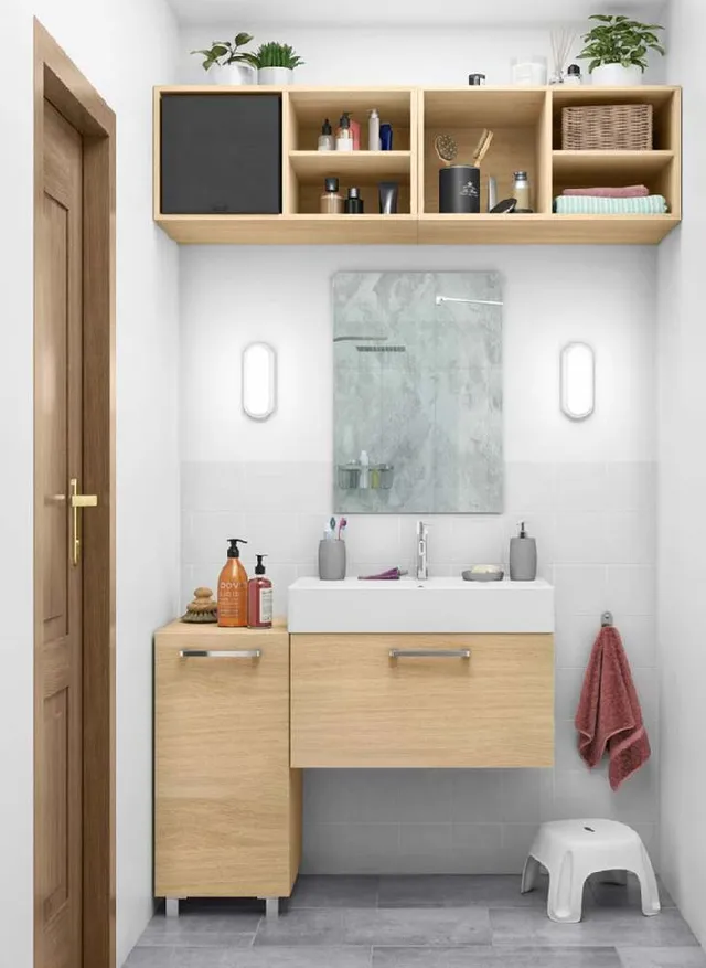 Un mobile bagno componibile permette di sfruttare tutta la parete – Leroy Merlin