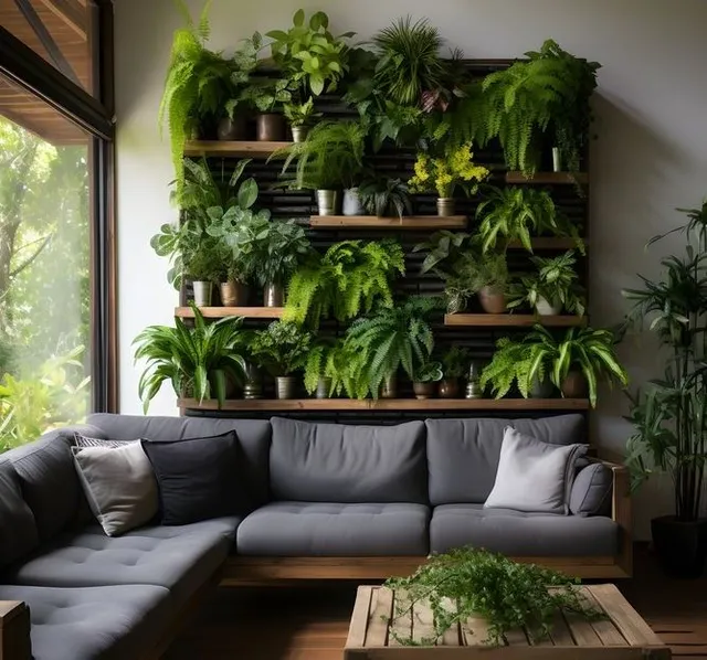 Anche delle semplici mensole aiutano a creare una splendida parete verde in casa - foto Leroy Merlin