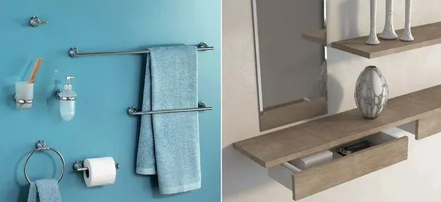 Usa gli accessori da bagno, ma anche altre idee, come la mensolina con cassetto – foto Leroy Merlin