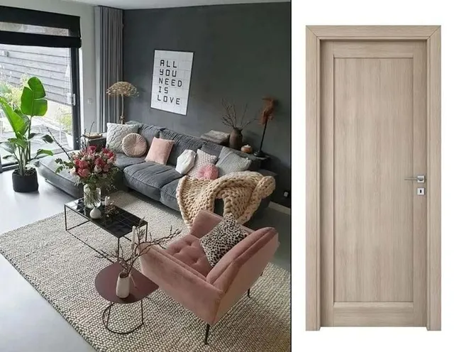 Idea di abbinamento pavimento grigio e porta in legno – decorazione.mobelideen e leroy merlin