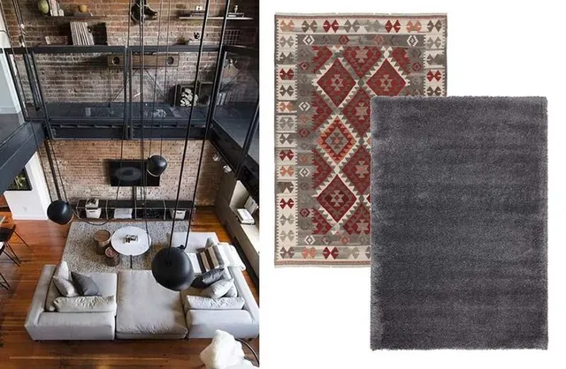 Idee per scegliere il tappeto per un soggiorno in stile industriale – heavywait e Leroy Merlin