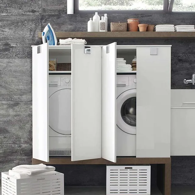 Mobile lavanderia bianco con lavatrice - ispirazione Leroy Merlin