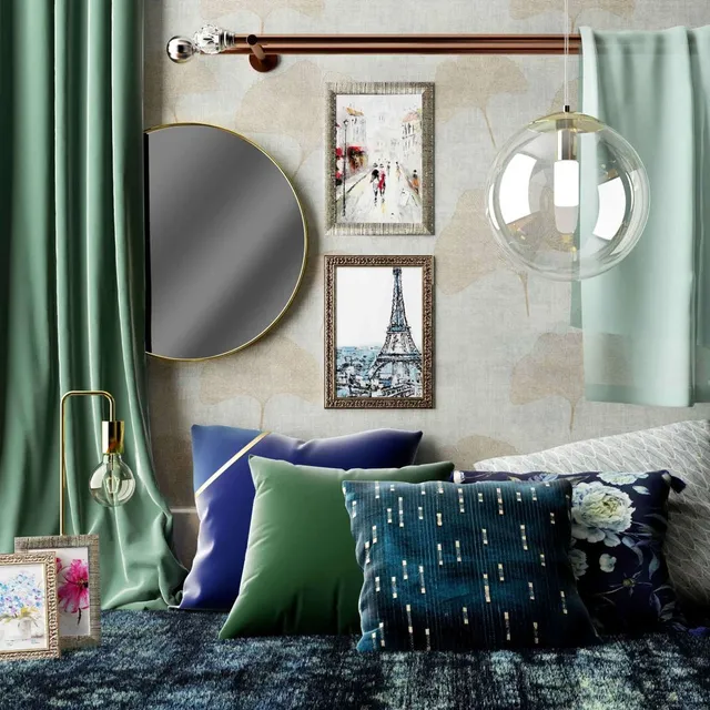 Cuscini in velluto e un tappeto blu per il soggiorno perfetto - Ispirazione Leroy Merlin
