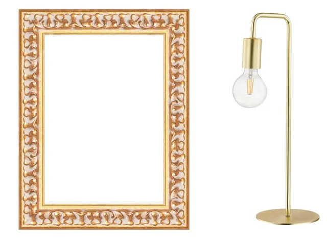 Inserisci dettagli in oro come cornici decorative e lampade - Idea Leroy Merlin