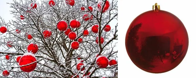 Un albero spoglio del giardino e tante sfere rosse... strepitoso l'effetto visivo! foto Pixabay e Leroy Merlin
