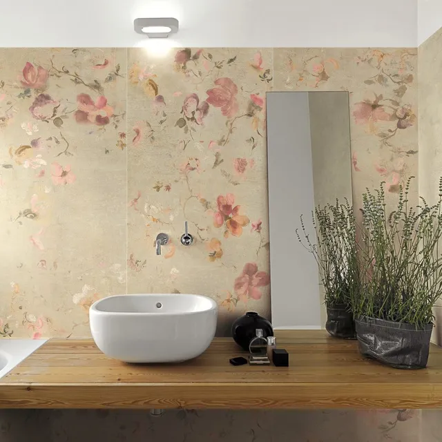Delicate fantasie floreali per le piastrelle effetto tessuto del bagno - Idea Leroy Merlin