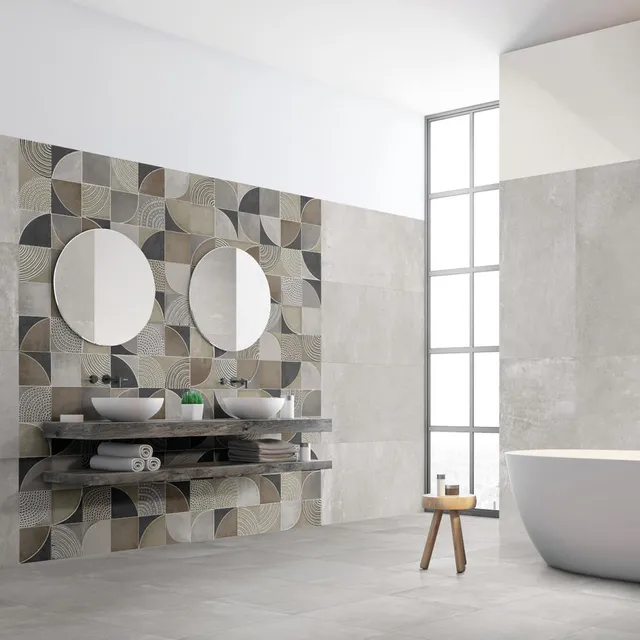 Effetto cemento e piastrelle dal design minimale per il bagno elegante - Idea Leroy Merlin