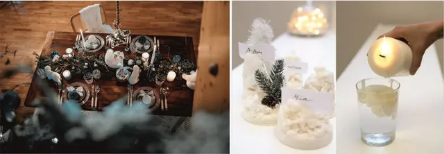 Con lo stile Artic i colori freddi del ghiaccio e della neve decorano la tavola insieme a candidi scoiattoli, rami, sfere natalizie e candele. - Foto Leroy Merlin e pianeta donne