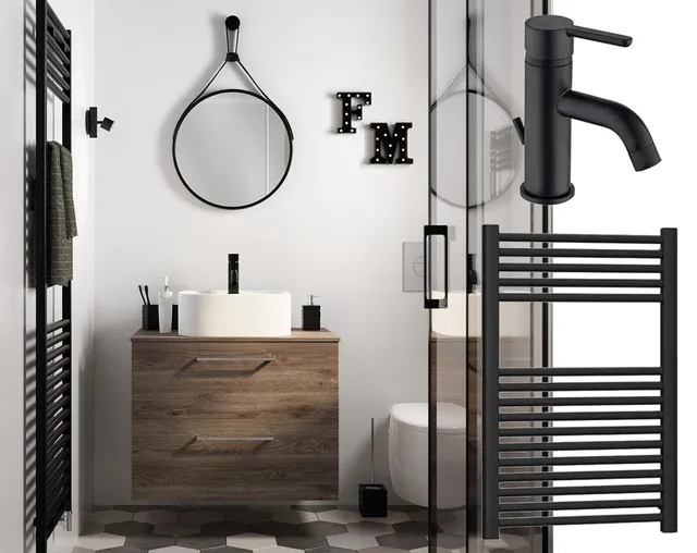 Nuovo look al bagno con rubinetteria, termoarredo e accessori neri -Leroy Merlin