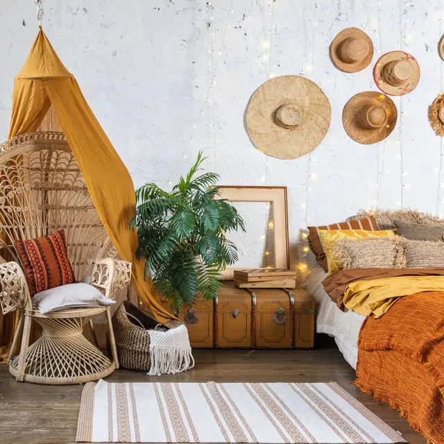 Lo stile accogliente di una camera da letto bohemien