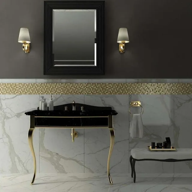 L'effetto super glamour del bagno nero, bianco e oro - Idea Leroy Merlin