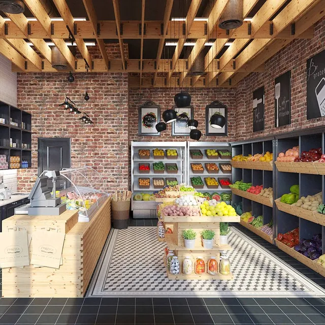 Idee industrial chic per l'arredamento del negozio di frutta e verdura - Behance