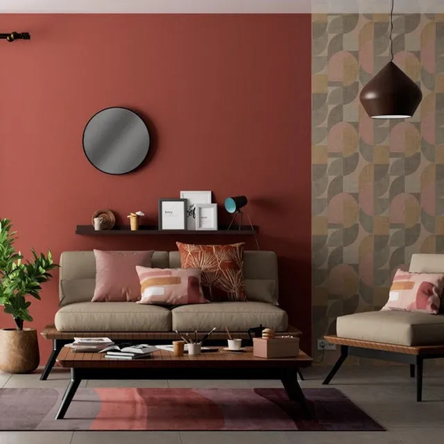 Il colore grigio tortora si presta a contrasti a effetto, per un soggiorno di carattere - Idea Leroy Merlin